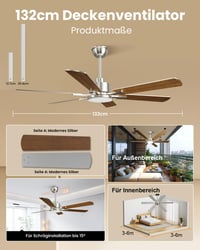Stropný ventilátor Airwit 132 cm s LED osvetlením, 6 lopatiek, drevo a strieborná farba, DC motor, diaľkové ovládanie, 6 rýchlostí, do spálne a obývačky 6