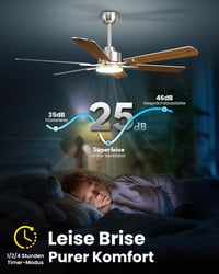 Stropný ventilátor Airwit 132 cm s LED osvetlením, 6 lopatiek, drevo a strieborná farba, DC motor, diaľkové ovládanie, 6 rýchlostí, do spálne a obývačky 4
