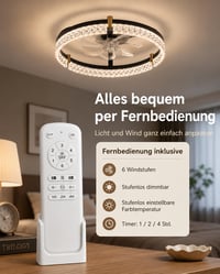 Ventilator de tavan Airwit 48 cm cu lampă, telecomandă, reglabil, motor DC silențios, 6 trepte, reversibil, 3000-6500K, temporizator 8