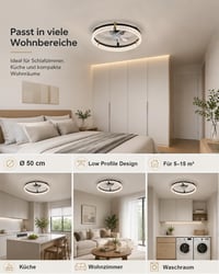 Ventilator de tavan Airwit 48 cm cu lampă, telecomandă, reglabil, motor DC silențios, 6 trepte, reversibil, 3000-6500K, temporizator 4