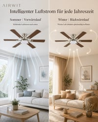 Airwit Mennyezeti Ventilátor Lámpával 132 cm 6 Lapát Csendes DC Motor 6
