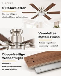 Airwit Mennyezeti Ventilátor Lámpával 132 cm 6 Lapát Csendes DC Motor 2
