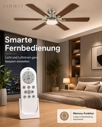 Airwit Mennyezeti Ventilátor Lámpával 132 cm 6 Lapát Csendes DC Motor 7