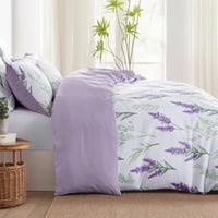 Aisbo Set posteljine od mikrovlakana 135x200 cm, 4 dijela - Navlaka za poplun s uzorkom lavande i ljubičastog cvijeća s patentnim zatvaračem + 2 jastučnice 80x80 cm Oek 3