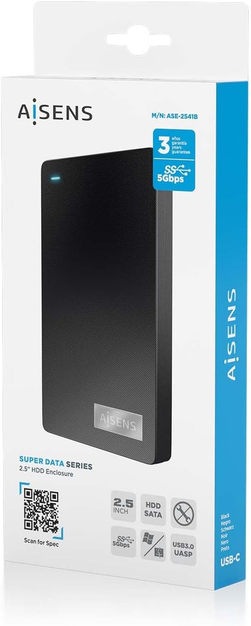 AISENS ASE-2541B Külső Merevlemez USB 3.0 Hordozható Adattárolás