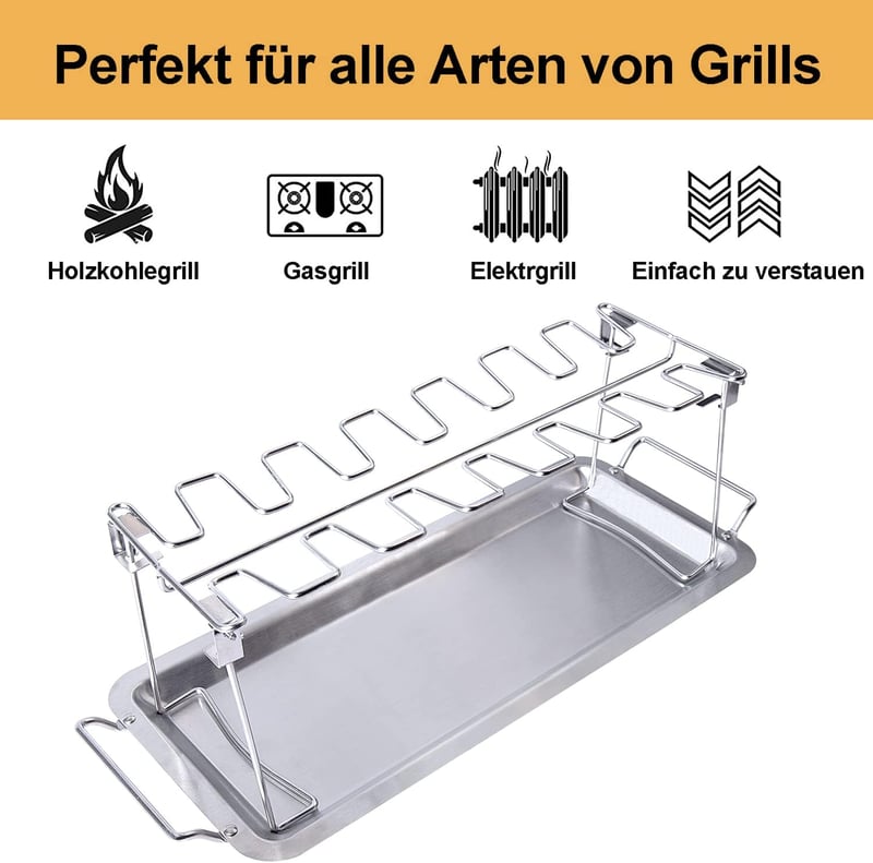 AISHN Csirkecomb tartó rozsdamentes acél grillezéshez és sütéshez 14 lábhoz tálcával