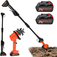 Motocoasă/sapă electrică cu acumulator Aisny 21 V, 2 acumulatori de 3000 mAh, mâner 1,3 m, 4 lame metalice, lățime de lucru 10 cm, adâncime de lucru 10 cm 1