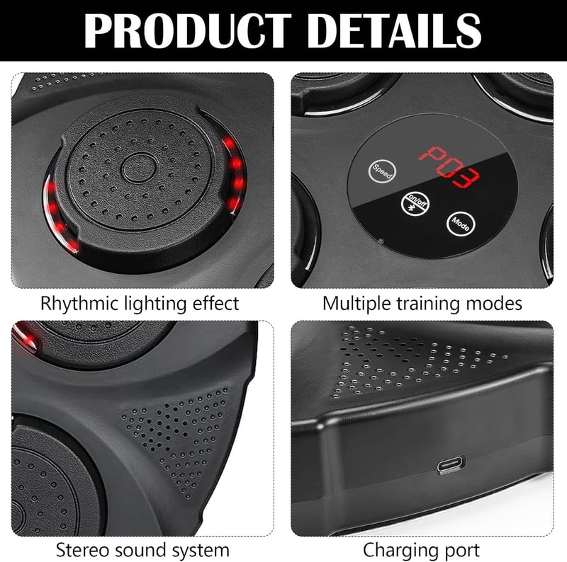 Aisny Bluetooth Zenés Boxgép - 9 Módú Fali Edzőeszköz RGB Világítással, Állítható Boxzsák Férfiaknak és Nőknek, Erőnlét Fejlesztéshez és Fog