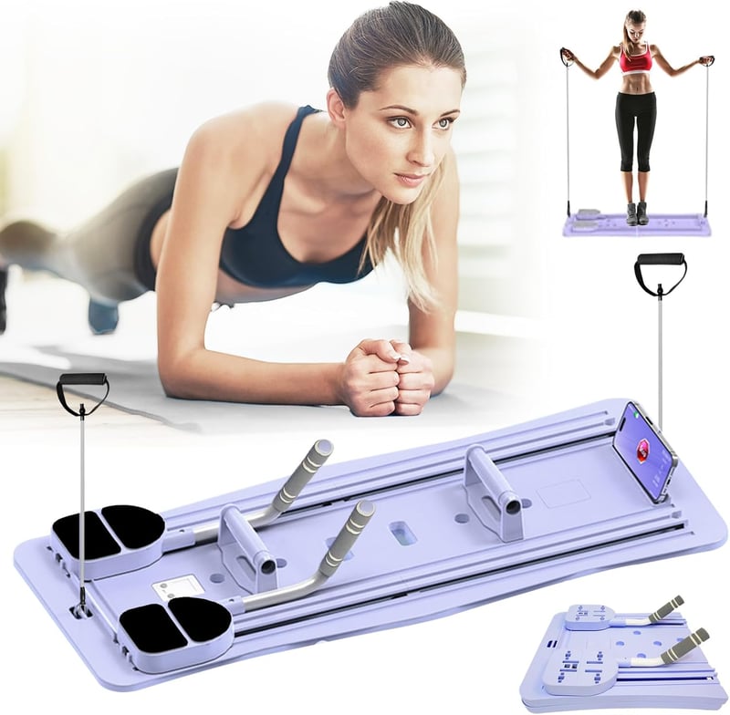 Aisny Összecsukható Pilates Reformer Pad LED Számlálóval - Multifunkciós Edzőpad Automata Visszarúgással és Állítható Fogantyúval, Rózsaszín