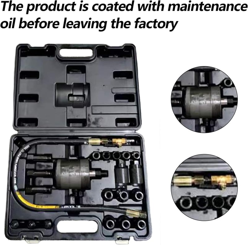 Aisny Pneumatikus Injektor Kihúzó Készlet 19 Adapterrel - Dízel Befecskendezőkhöz, Common Rail CDI Rendszerekhez, Bosch, Delphi, Denso, Siem