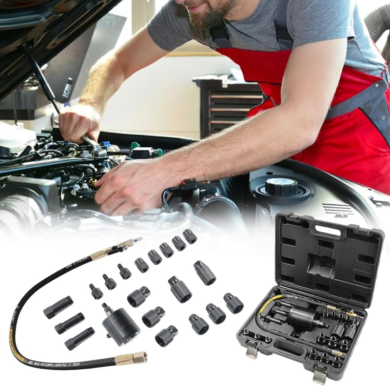 Aisny Pneumatikus Injektor Kihúzó Készlet 19 Adapterrel - Dízel Befecskendezőkhöz, Common Rail CDI Rendszerekhez, Bosch, Delphi, Denso, Siem