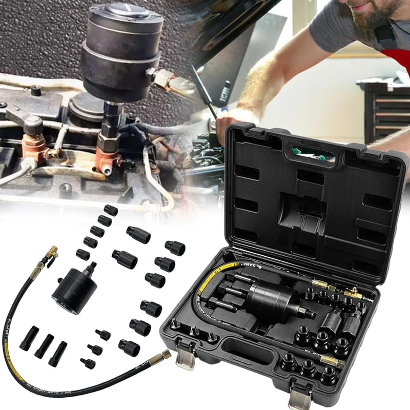 Aisny Pneumatikus Injektor Kihúzó Készlet 19 Adapterrel - Dízel Befecskendezőkhöz, Common Rail CDI Rendszerekhez, Bosch, Delphi, Denso, Siem