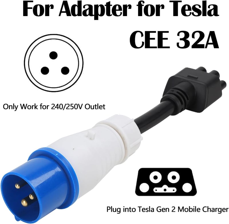 Aisny Tesla adapter 32A CEE 3 pólusú töltőkábel Model S/3/X/Y 220-250V