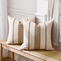 Aisybaklyn Husă de pernă 40x40 cm 2 buc. Husă de pernă decorativă din bumbac în stil Boho pentru canapea, cu dungi maro, țesută, texturată, stil modern de fermă, pentru living și dormitor 2
