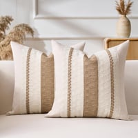 Aisybaklyn Husă de pernă 40x40 cm 2 buc. Husă de pernă decorativă din bumbac în stil Boho pentru canapea, cu dungi maro, țesută, texturată, stil modern de fermă, pentru living și dormitor 1