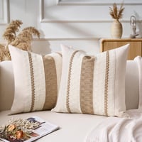 Aisybaklyn Husă de pernă 40x40 cm 2 buc. Husă de pernă decorativă din bumbac în stil Boho pentru canapea, cu dungi maro, țesută, texturată, stil modern de fermă, pentru living și dormitor 8