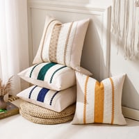 Aisybaklyn Husă de pernă 40x40 cm 2 buc. Husă de pernă decorativă din bumbac în stil Boho pentru canapea, cu dungi maro, țesută, texturată, stil modern de fermă, pentru living și dormitor 9