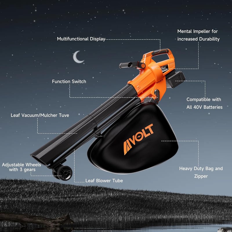 AIVOLT 40V Akkumulátoros Lombszívó és Fúvó 257 km/h Szívóerővel