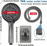 AIXMEET 125mm Zuhanyfej 6 Funkciós Fekete Szett 1.5m Csővel és Tartóval 2