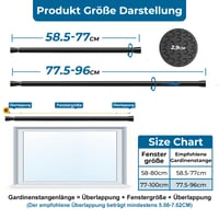 AIZESI Napínacia tyč na záves 60-90 cm, priemer 13 mm, čierna, balenie 2 ks, upevňovacia tyč na okno bez vŕtania 2