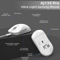 AJAZZ AJ139 PRO X Ultrakönnű Vezeték Nélküli Gaming Egér, 59g, 26000 DPI, Programozható Gombok, 200 Óra Akkumulátor, Fehér 8