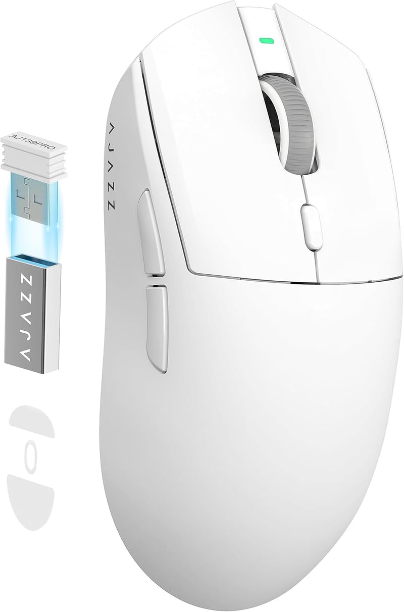 AJAZZ AJ139 PRO X Ultrakönnű Vezeték Nélküli Gaming Egér, 59g, 26000 DPI, Programozható Gombok, 200 Óra Akkumulátor, Fehér