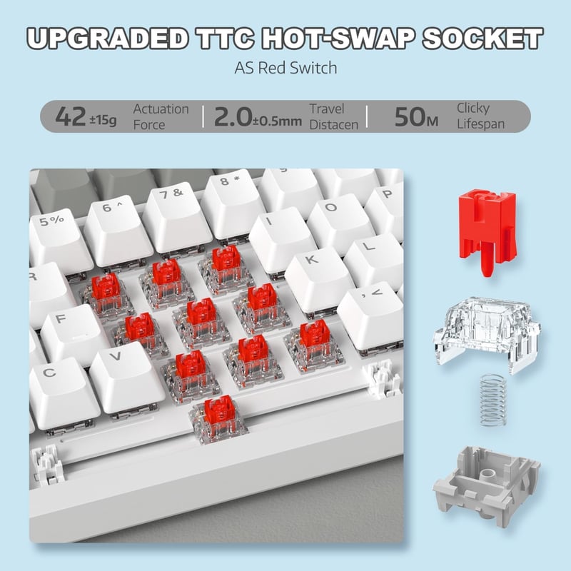 AJAZZ AK820 75% Mechanikus Billentyűzet Hot Swap Linear Switch 82 Gomb CNC Hangerő Szabályozó Szürke Fehér PC MAC