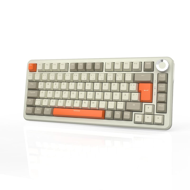 AJAZZ AK820 MAX Bežična mehanička tipkovnica, 75% raspored 82 tipke, njemački QWERTZ, RGB, 2.4 GHz/Type-C/BT5.0, sivo-bež-narančasta