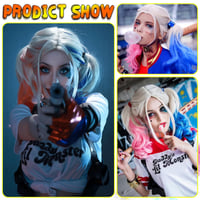 AJDSK Quinn Cosplay Paróka - Rózsaszín-Kék Hőálló Műhaj Öngyilkos Osztag Jelmezhez, Farsangi és Halloween Partikra, Női Cosplay Kiegészítő 6