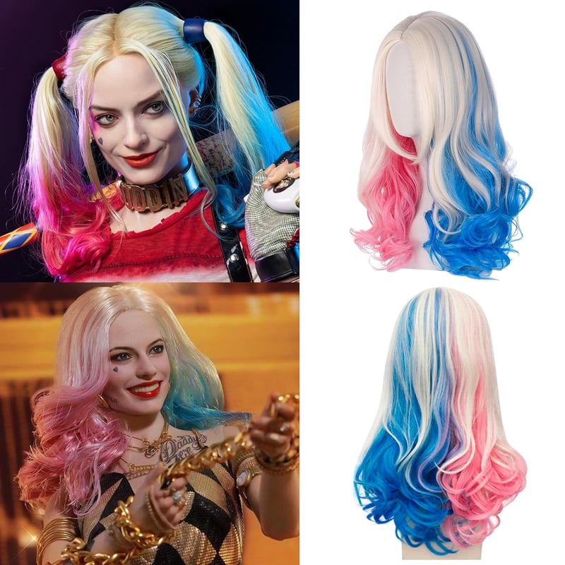 AJDSK Quinn Cosplay Paróka - Rózsaszín-Kék Hőálló Műhaj Öngyilkos Osztag Jelmezhez, Farsangi és Halloween Partikra, Női Cosplay Kiegészítő