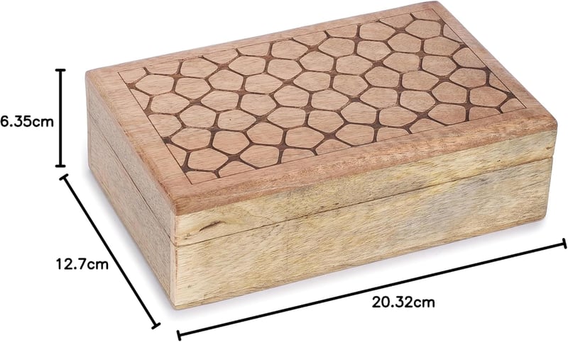 Ajuny Kézzel Faragott Fa Ékszertartó Doboz Kő Mintával 20x13cm