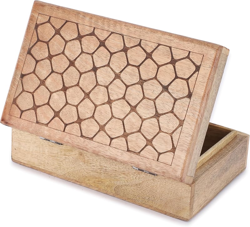 Ajuny Kézzel Faragott Fa Ékszertartó Doboz Kő Mintával 20x13cm
