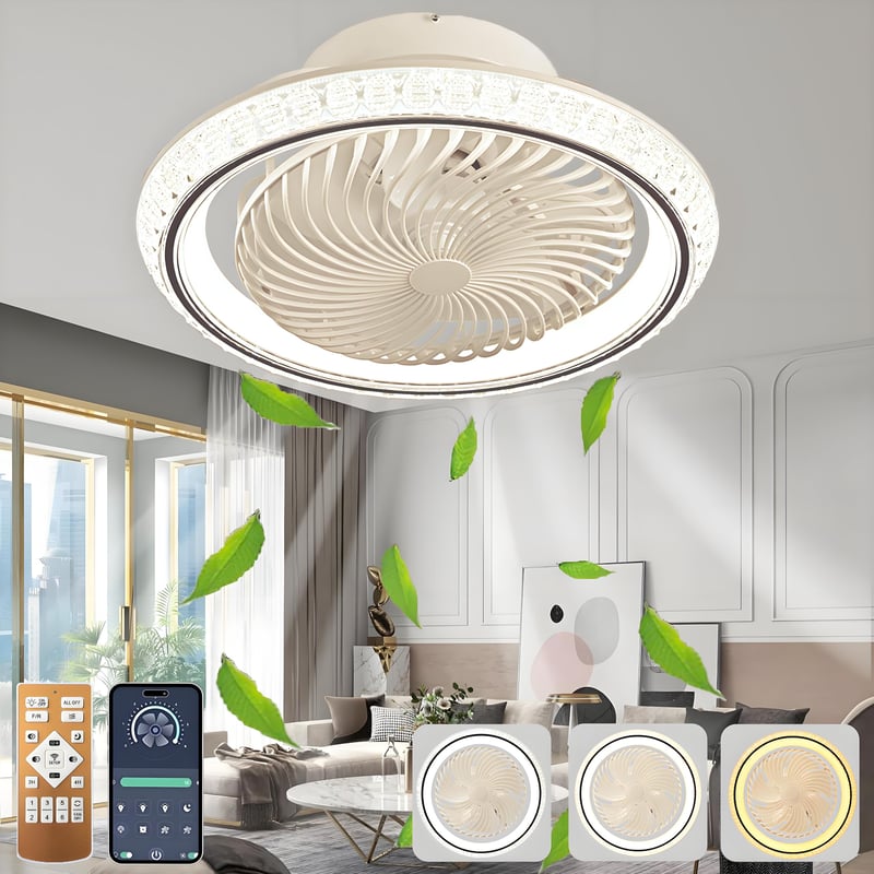 Stropný ventilátor so svetlom AJZXQM 75W LED, rotácia 360°, čierny, s diaľkovým ovládaním a ovládaním cez aplikáciu, tichý, reverzibilný, 6 rýchlostí
