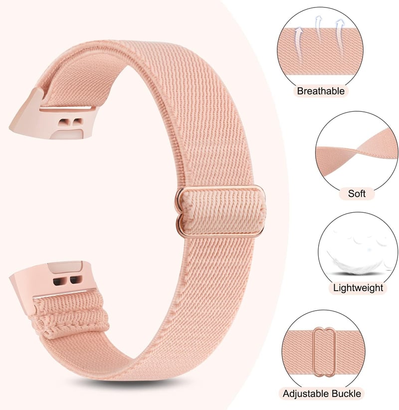 AK Elasztikus Nylon Szíj Fitbit Charge 3/4 Okoskarkötőhöz - Állítható, Könnyű, Kényelmes Sportpánt Férfiaknak és Nőknek, Rózsaszín