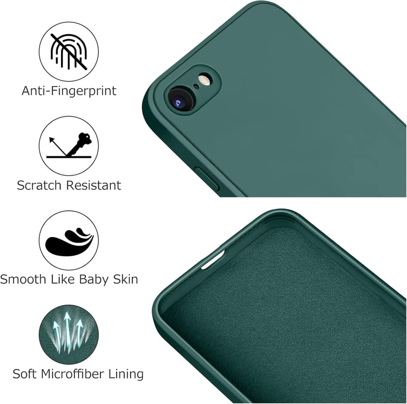 AK iPhone SE 3/2/2022/2020 és iPhone 8/7 Védőtok - Teljes Védelmi Folyékony Szilikon Tok Mikroszálas Béléssel, Vékony, Zöld
