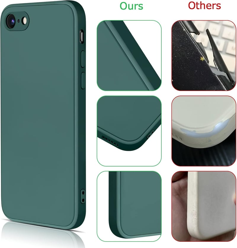 AK iPhone SE 3/2/2022/2020 és iPhone 8/7 Védőtok - Teljes Védelmi Folyékony Szilikon Tok Mikroszálas Béléssel, Vékony, Zöld