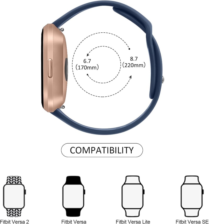 AK Szilikon Szíj Fitbit Versa 2/Versa/Versa Lite Okosórához - Puha, Vízálló Sportpánt, Állítható Méret, Tengerészkék