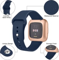 AK Szilikon Szíj Fitbit Versa 2/Versa/Versa Lite Okosórához - Puha, Vízálló Sportpánt, Állítható Méret, Tengerészkék 3