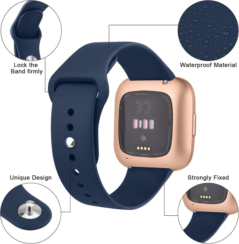 AK Szilikon Szíj Fitbit Versa 2/Versa/Versa Lite Okosórához - Puha, Vízálló Sportpánt, Állítható Méret, Tengerészkék