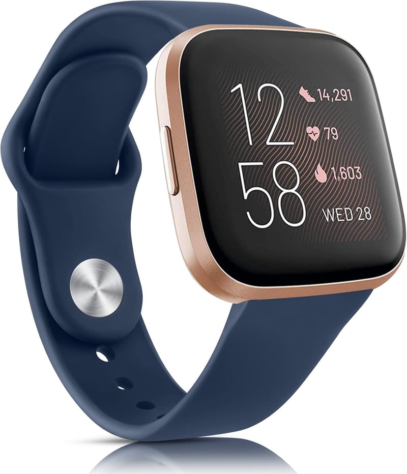 AK Szilikon Szíj Fitbit Versa 2/Versa/Versa Lite Okosórához - Puha, Vízálló Sportpánt, Állítható Méret, Tengerészkék