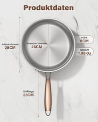 Tigaie din oțel inoxidabil Akaice 28 cm fără strat antiaderent, tigaie cu inducție din titan, oțel 18/10, mâner rose gold, 3 straturi, pentru toate tipurile de plită, fără PTFE 7