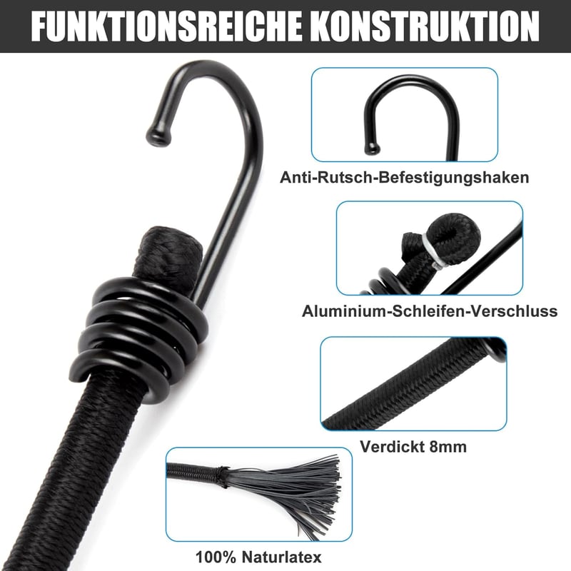 Akicderu Rugalmas Spanní Szett 20db Horogos Gumiszalag 30cm Csomagoláshoz - 20pcs 30cm