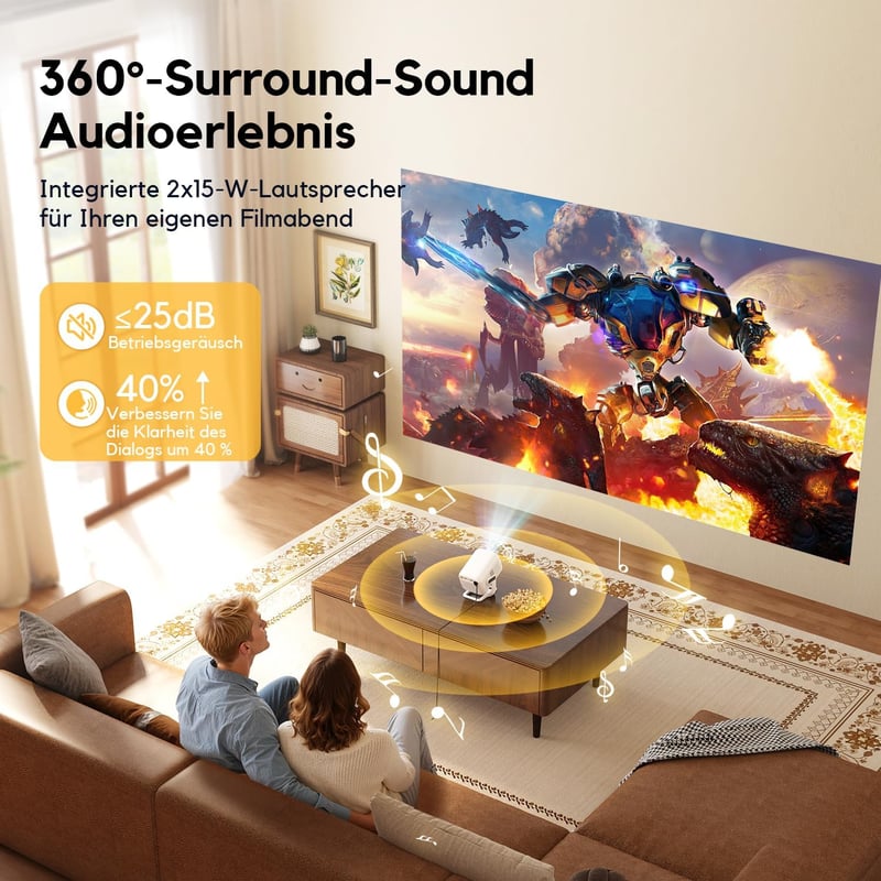 AKIYO O1 Mini Projektor Full HD 1080P 10000L - Hordozható Kivetítő 50% Zoommal, iOS/Android Kompatibilis, Otthoni Mozi HDMI/USB/TV Stick Csa