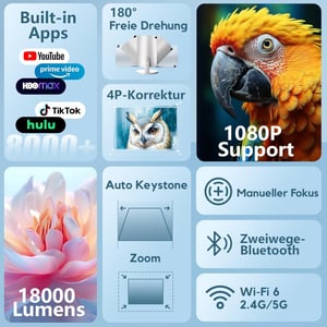 AKIYO O2 Mini projektor, 1080P, Android 11, WiFi 6, Bluetooth 5.2 - bijela/siva