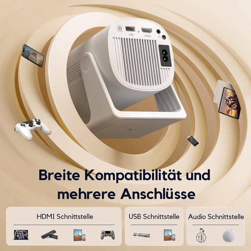 AKIYO O3 Mini Projektor - 200 ANSI Lumen, Full HD 1080P, Automatikus Trapézkorrekció, Bluetooth 5.2, 270° Forgatható, iOS/Android/PS5 Kompat