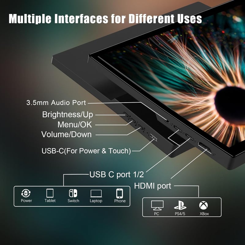 Akntzcs 16 Colos Hordozható Monitor 1920x1200 IPS Érintőképernyővel - USB-C Csatlakozás PC, Laptop, Telefon, Raspberry Pi Kompatibilis, Beép