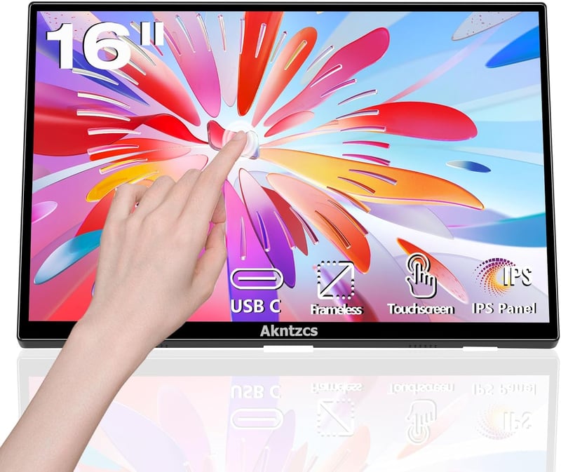Akntzcs 16 Colos Hordozható Monitor 1920x1200 IPS Érintőképernyővel - USB-C Csatlakozás PC, Laptop, Telefon, Raspberry Pi Kompatibilis, Beép