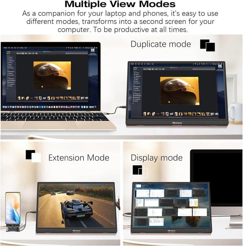Akntzcs Hordozható Érintőképernyős Monitor 16" FHD 1920x1200 IPS Kijelző, HDMI USB-C Csatlakozás PC/Laptop/PS4/Xbox/Telefon Kompatibilitás