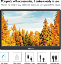 Akntzcs Hordozható Érintőképernyős Monitor 16" FHD 1920x1200 IPS Kijelző, HDMI USB-C Csatlakozás PC/Laptop/PS4/Xbox/Telefon Kompatibilitás 7