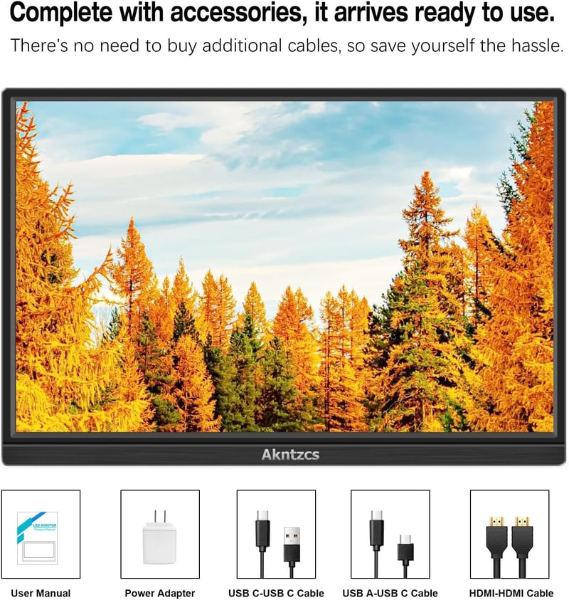 Akntzcs Hordozható Érintőképernyős Monitor 16" FHD 1920x1200 IPS Kijelző, HDMI USB-C Csatlakozás PC/Laptop/PS4/Xbox/Telefon Kompatibilitás